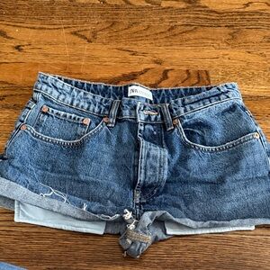 Zara Dark Blue Denim Rolled Hem Cutoff Shorts